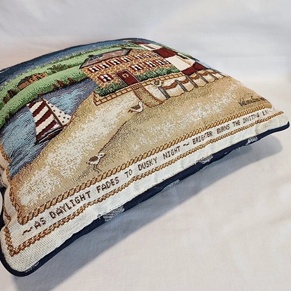 La France Home Valerie Evans-Wask Lighthouse Tapestry Nautical Throw Pillow USA